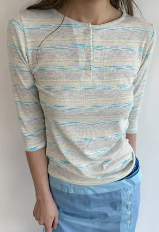 [2 colors] Patterned Henley Neck Tee