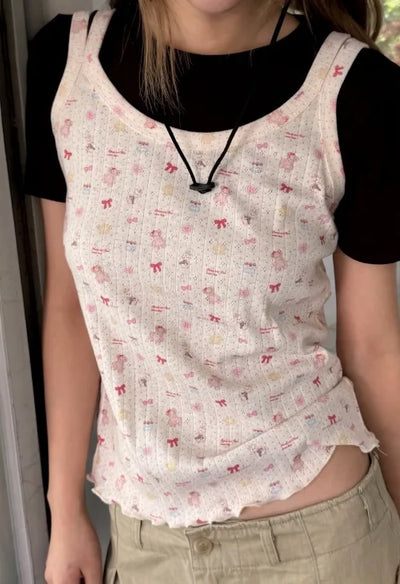 [2 colors] Ribbon strapless sleeveless top