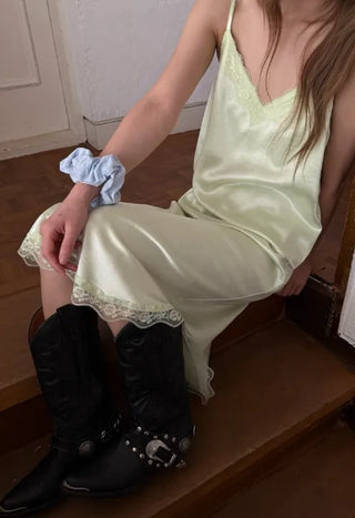 [2 colors] Satin Lace Top