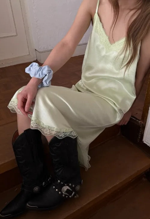 [2 colors] Satin Lace Top