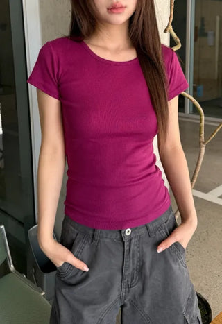 [12 colors] Simple Slim T-shirt