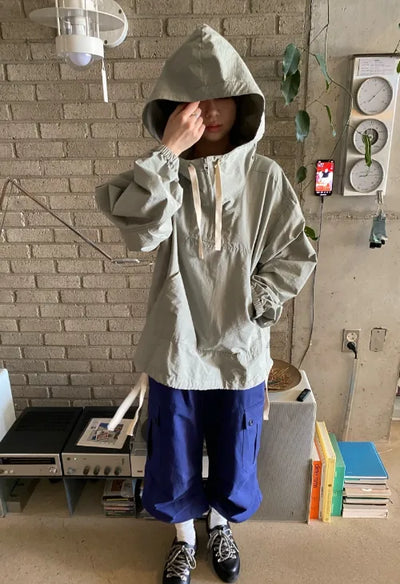 [3 colors] Pale Crop Hooded Anorak