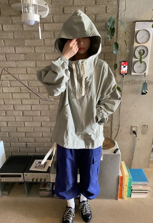 [3 colors] Pale Crop Hooded Anorak