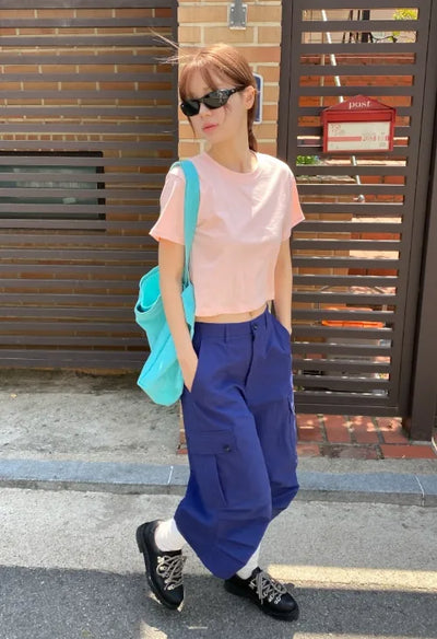 [15 colors] Candy Cotton Crop T-shirt