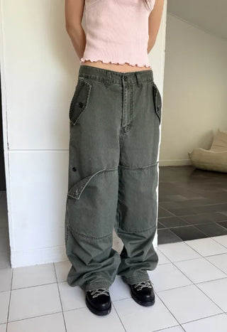 [2 colors] Button flap wide pants