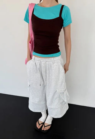 [3 colors] Belted Bermuda Training Pants