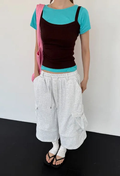 [3 colors] Belted Bermuda Training Pants