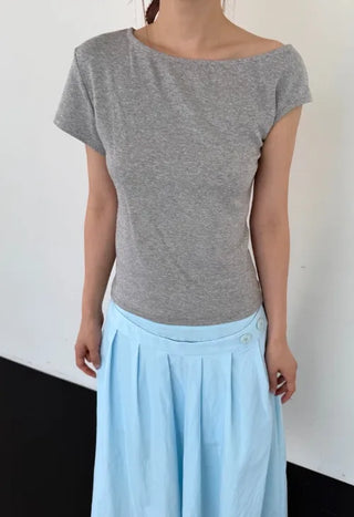 [2 colors] Asymmetrical Off-Shoulder T-Shirt