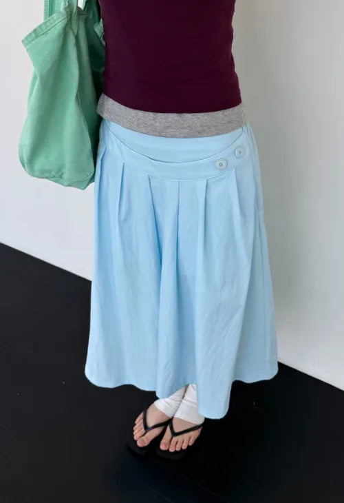 [3 colors] Double Waist Pleated Skirt