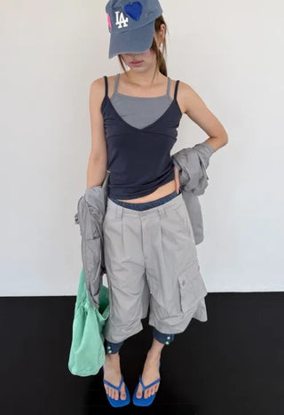 [3 colors] Double sleeveless jacket