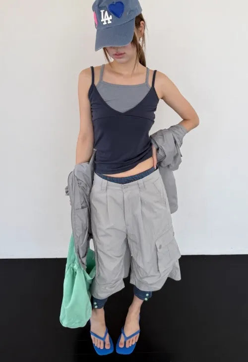 [3 colors] Double sleeveless jacket