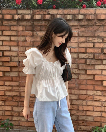 Puff Sleeve Sleeve Lace-Up Top