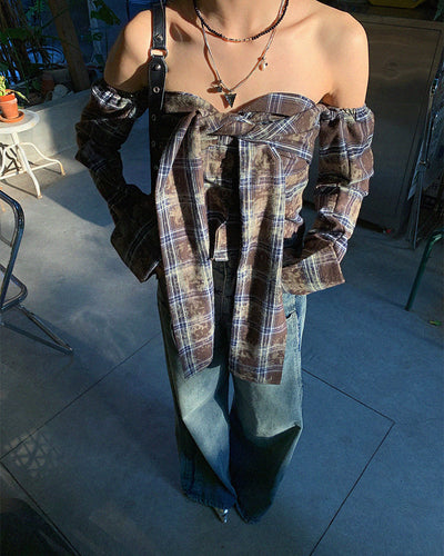 Plaid Off-Shoulder Tube Top