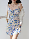 blue floral suspender Dress