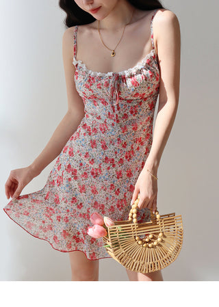 V-neck floral suspender Dress