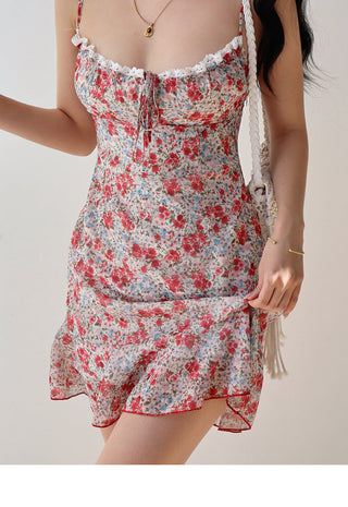 V-neck floral suspender Dress