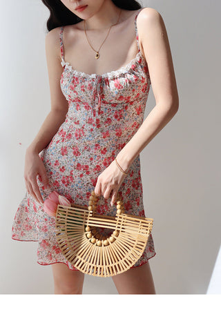 V-neck floral suspender Dress