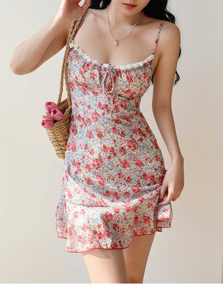 V-neck floral suspender Dress