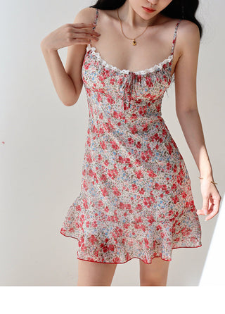 V-neck floral suspender Dress