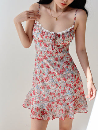 V-neck floral suspender Dress