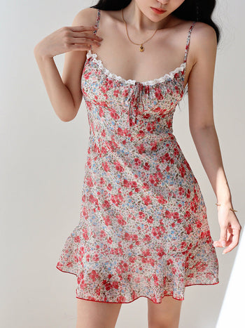 V-neck floral suspender Dress