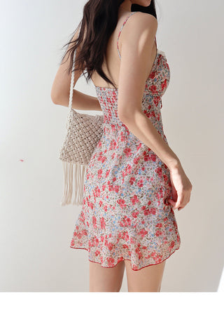 V-neck floral suspender Dress
