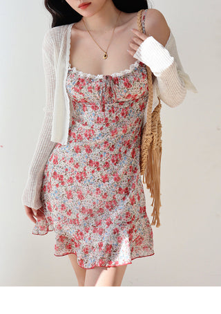 V-neck floral suspender Dress