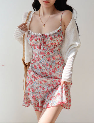 V-neck floral suspender Dress