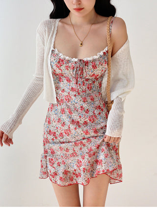 V-neck floral suspender Dress