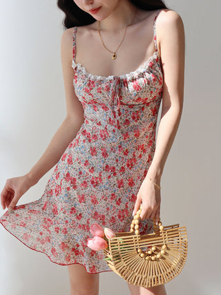 V-neck floral suspender Dress