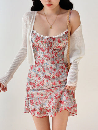 V-neck floral suspender Dress