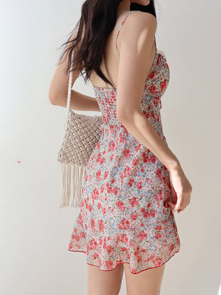 V-neck floral suspender Dress