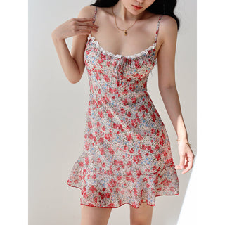 V-neck floral suspender Dress