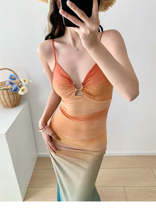 mesh printing slip Dress
