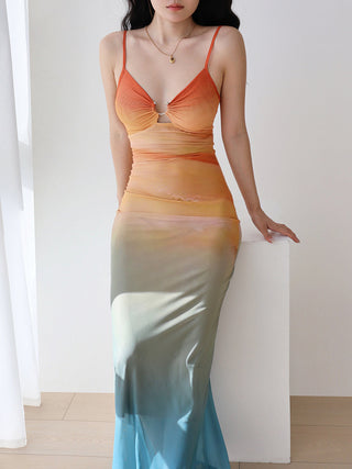 mesh printing slip Dress