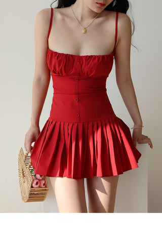 red low-cut sling Dress