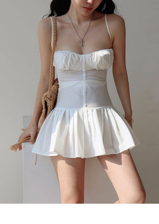 white suspender pleated Dress