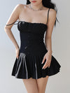 white suspender pleated Dress