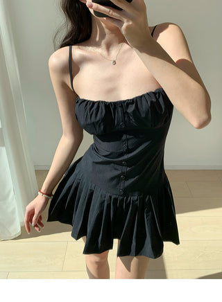 white suspender pleated Dress