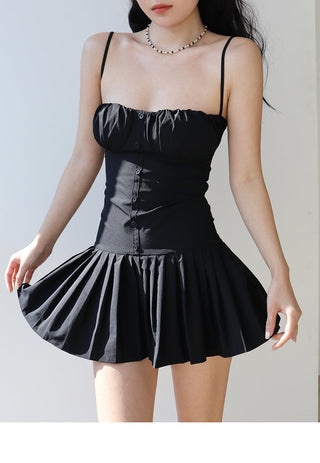 white suspender pleated Dress