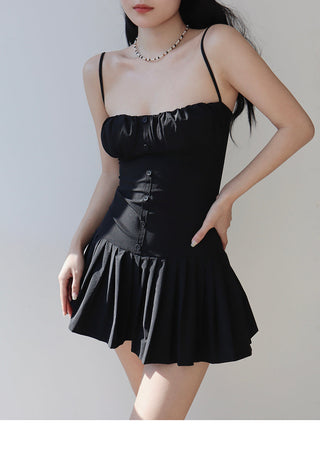 white suspender pleated Dress