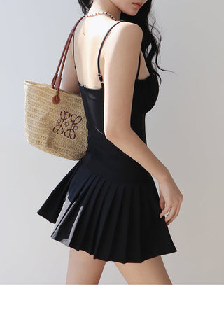white suspender pleated Dress