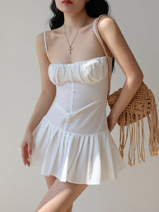 white suspender pleated Dress
