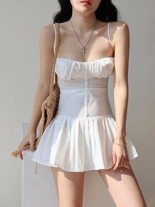 white suspender pleated Dress