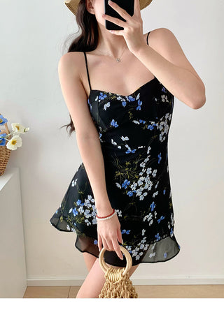 black floral suspender Dress