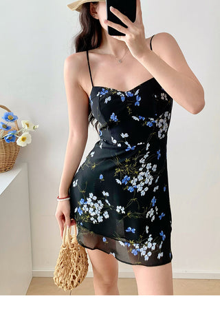 black floral suspender Dress