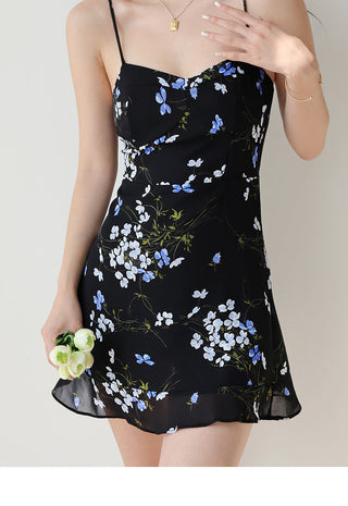 black floral suspender Dress