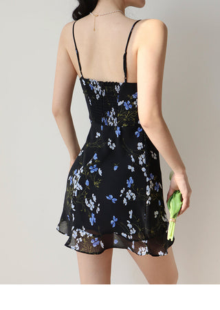 black floral suspender Dress