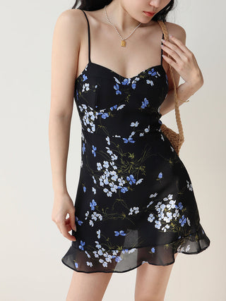 black floral suspender Dress