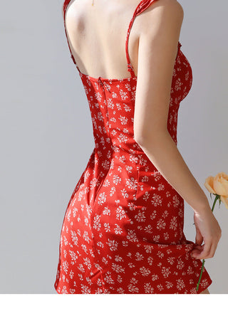 red floral suspender Dress
